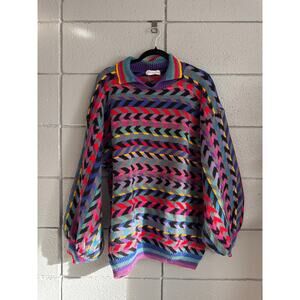 Vintage 90s Christine Foley Vibrant Geometric Sweater size L